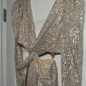 Mac Duggal Sequined Criss Cross Long Sleeve Gown Size 2